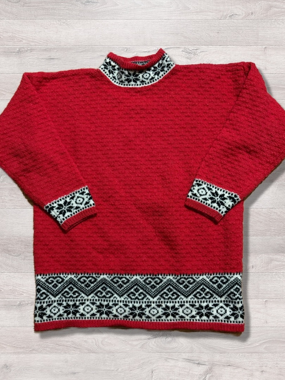 Gap 100% Wool Red Knit Mockneck Sweater Fair Isle Nordic Women’s Medium